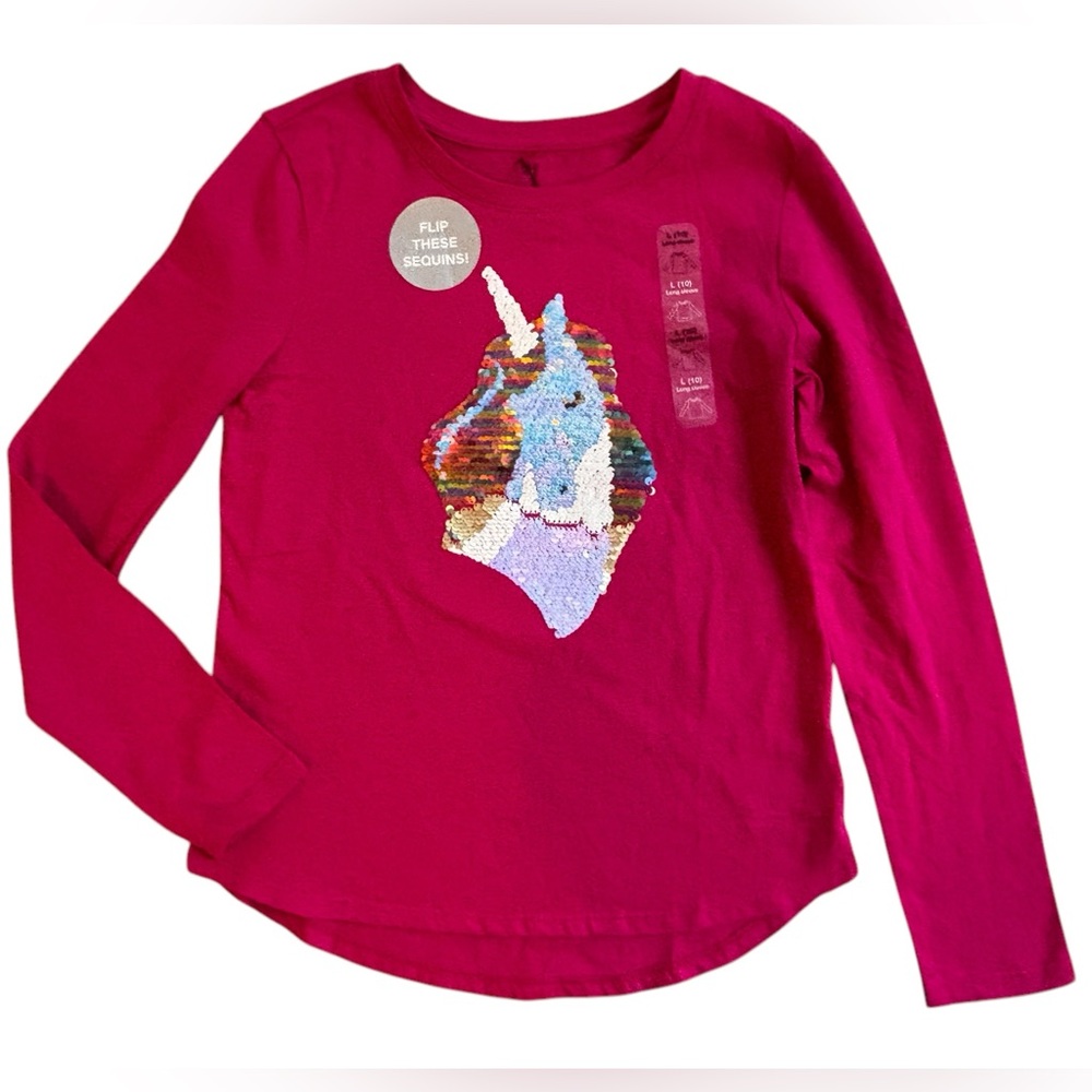 🆕Gap Kids Unicorn Flip Sequin Shirt - Pink Girls Size 10
